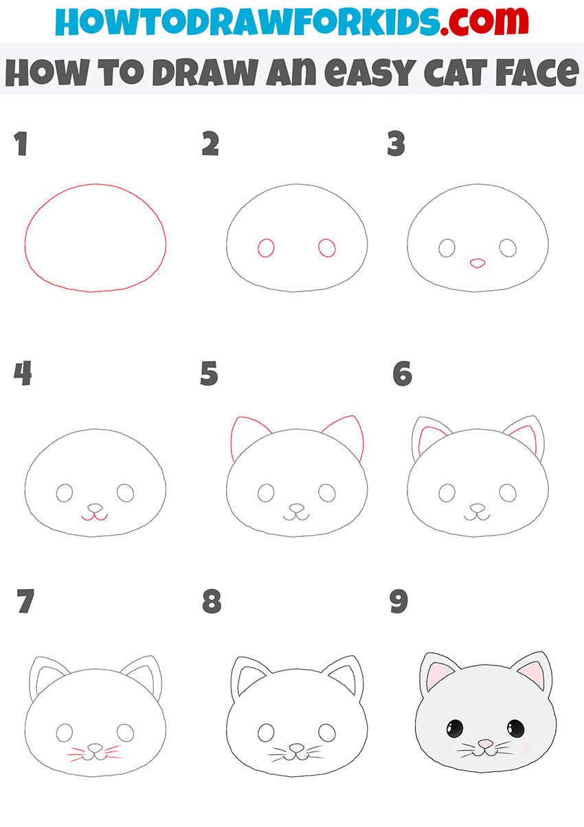 how to draw an easy cat face step by step