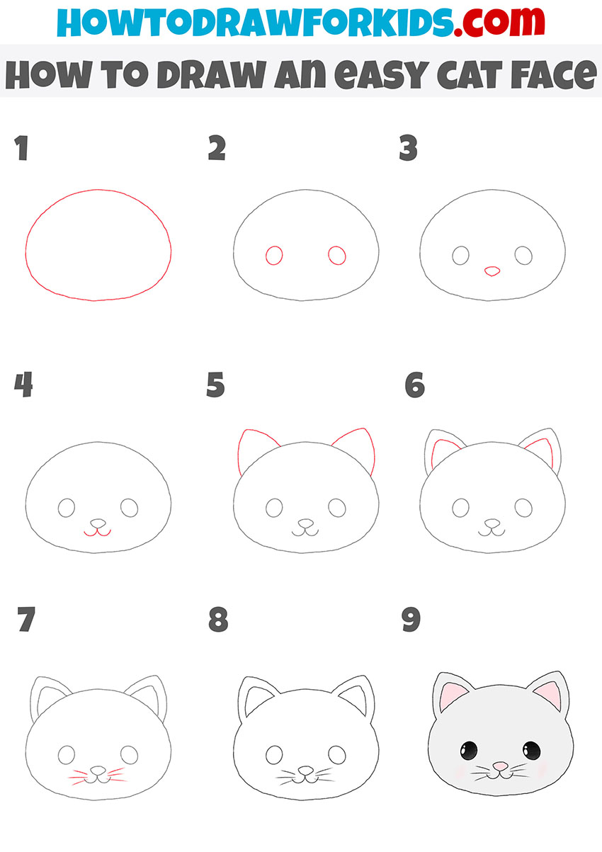 how to draw a cat face step by step