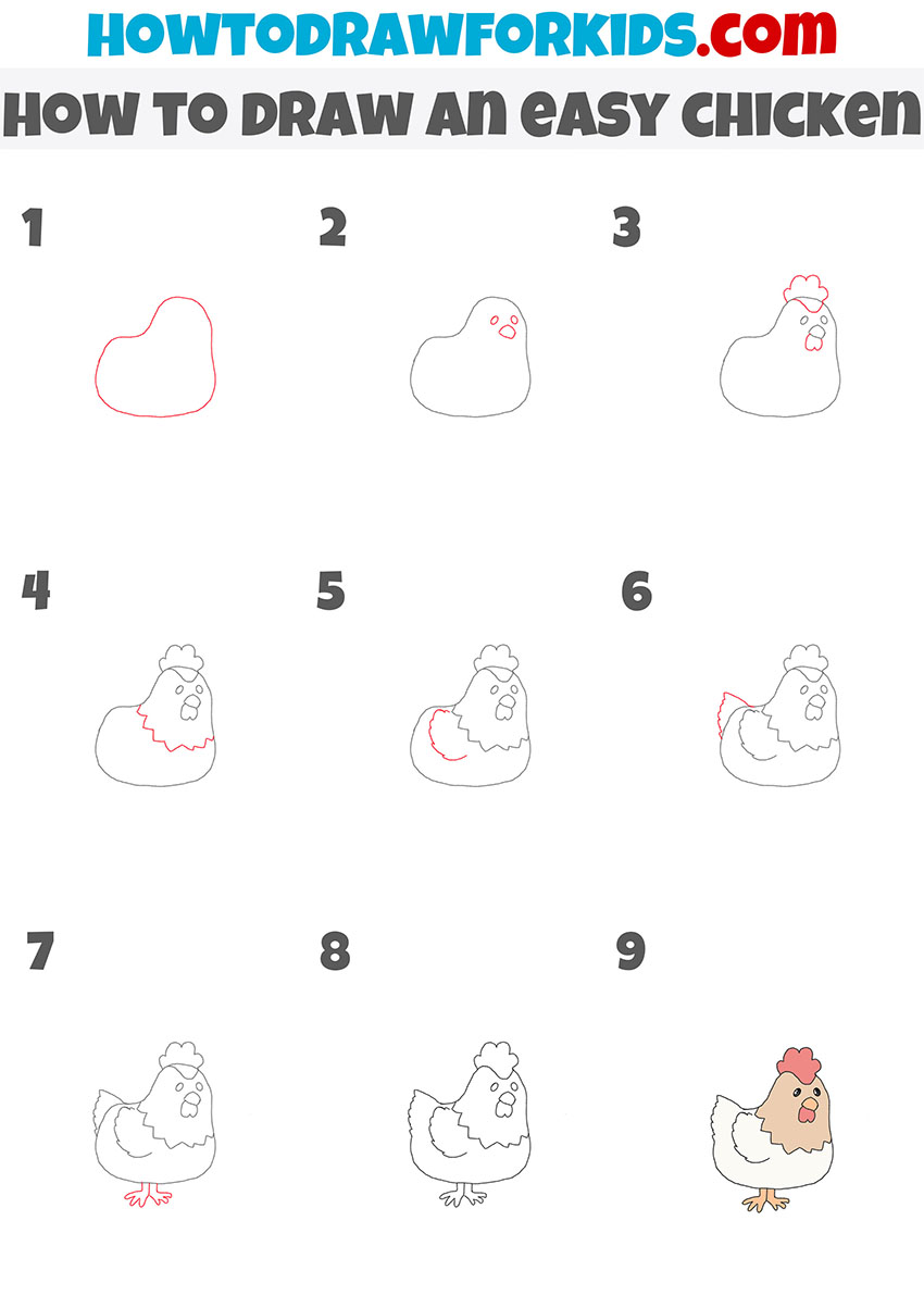 how to draw an easy chicken step by step