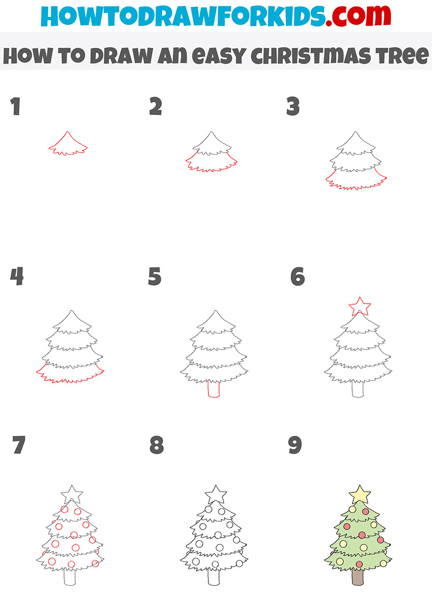 how to draw a christmas tree step by step