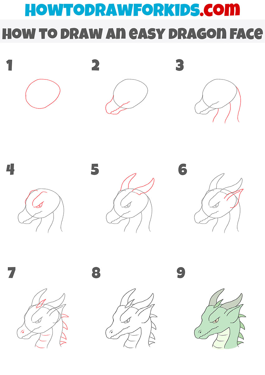 how to draw an easy dragon face step by step