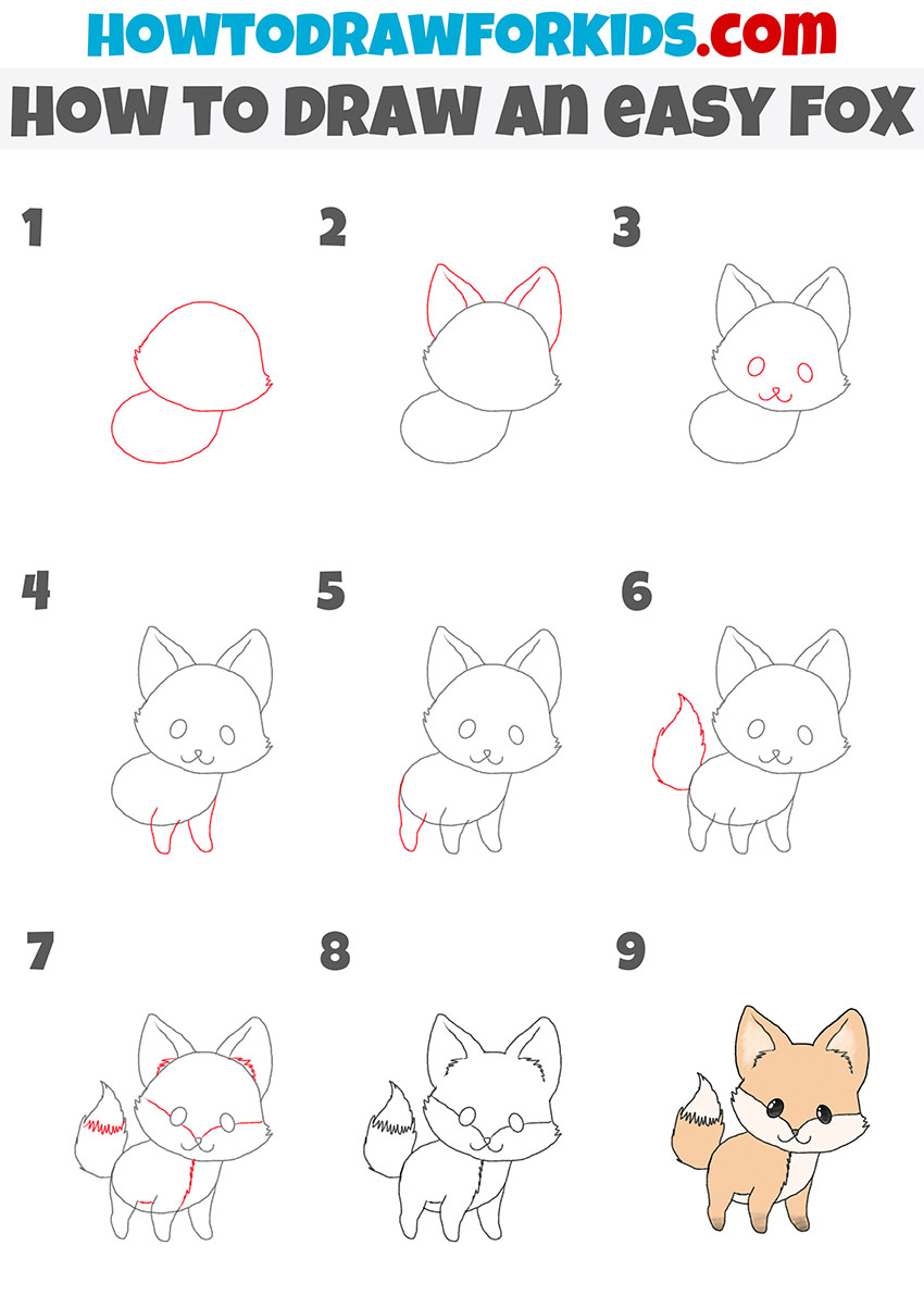 how to draw an easy fox step by step
