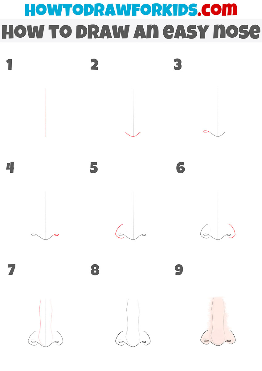 how to draw an easy nose step by step