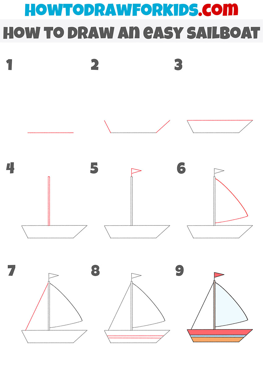 how to draw an easy sailboat step by step