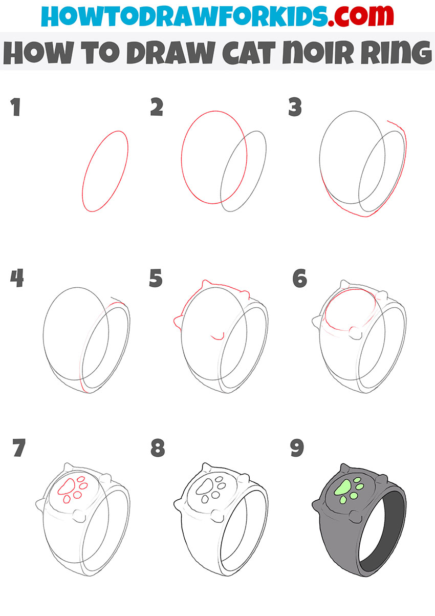 how to draw cat noir ring step by step