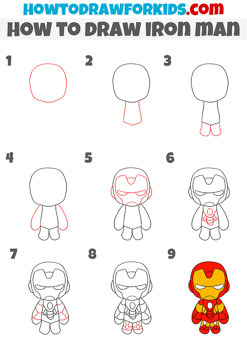 How to Draw Iron Man Step by Step - Drawing Tutorial For Kids