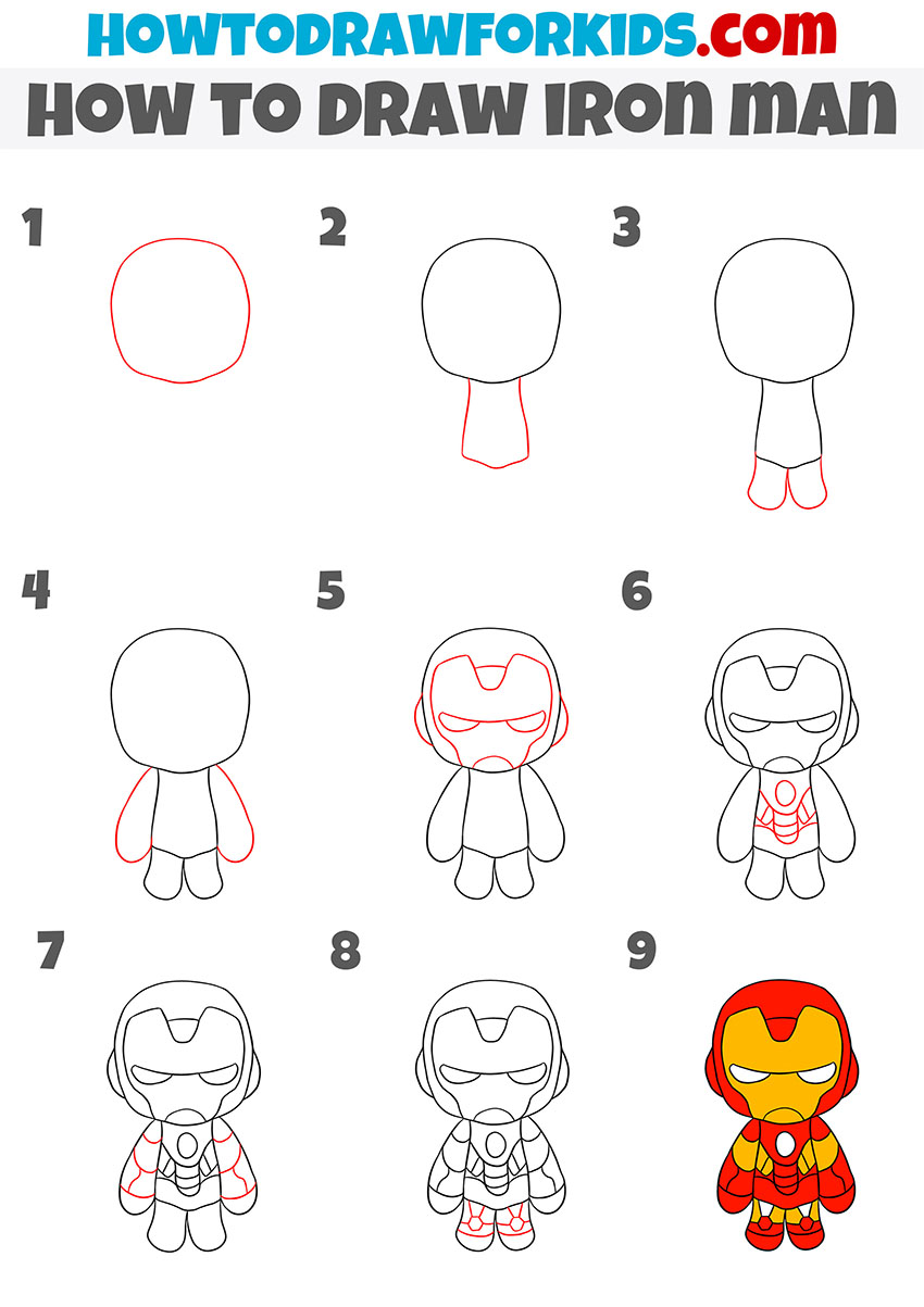 How to Draw Iron Man Step by Step Drawing Tutorial For Kids