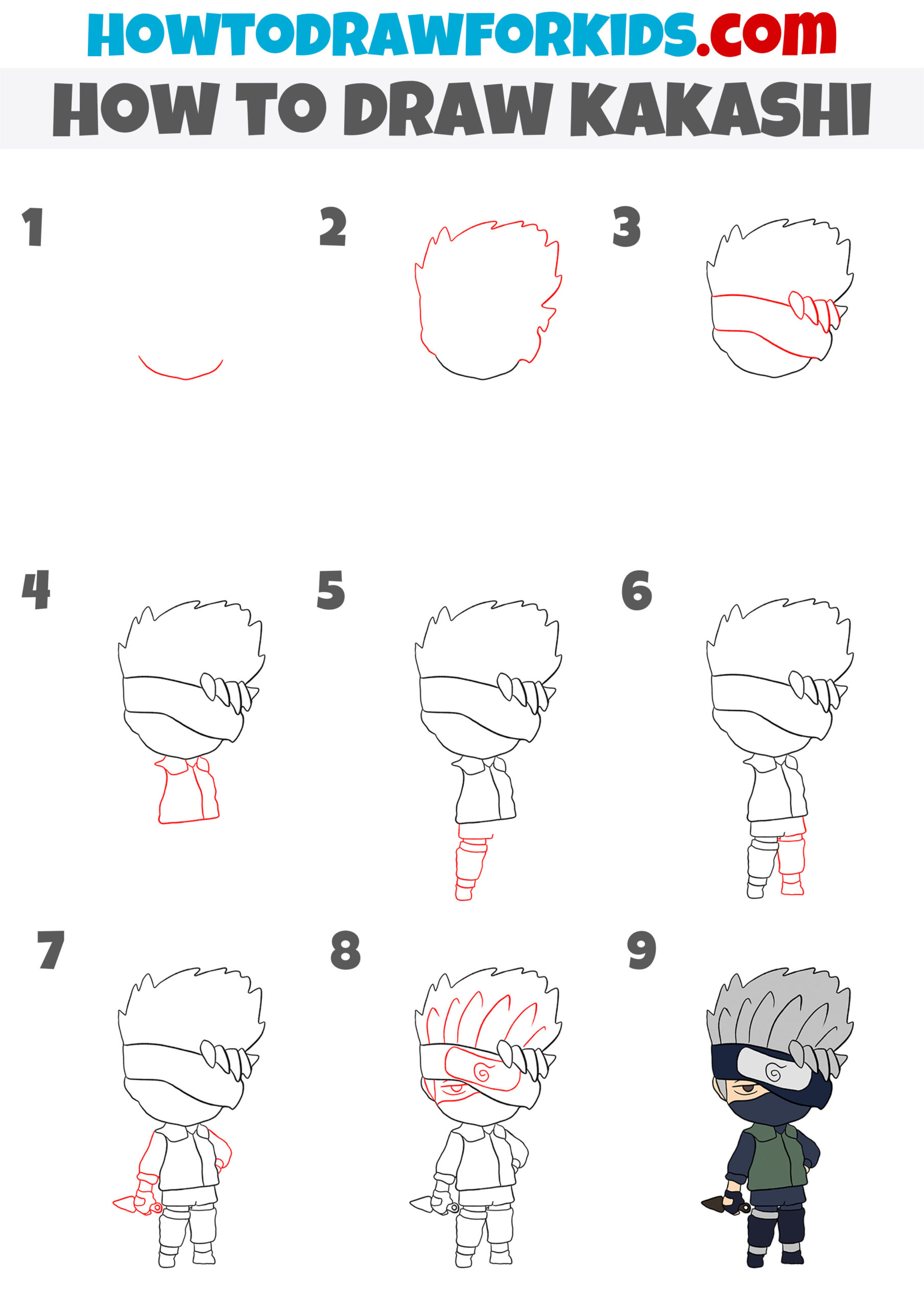 how to draw kakashi step by step
