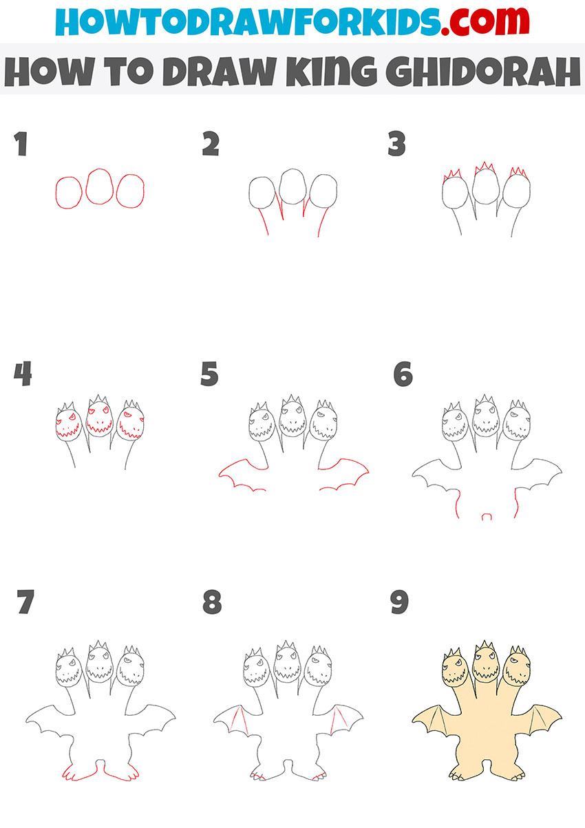 how to draw king ghidorah step by step