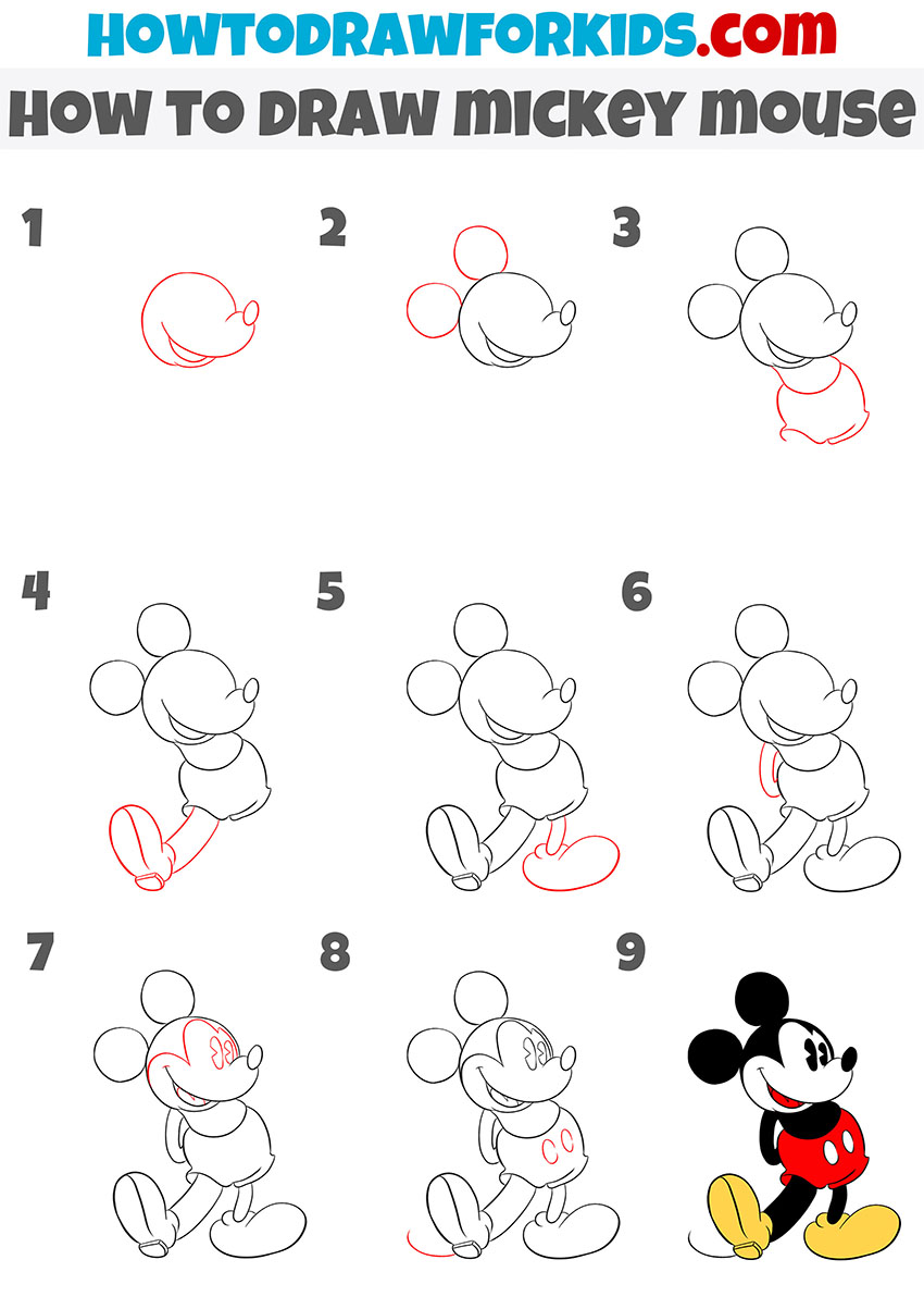 how to draw mickey mouse step by step