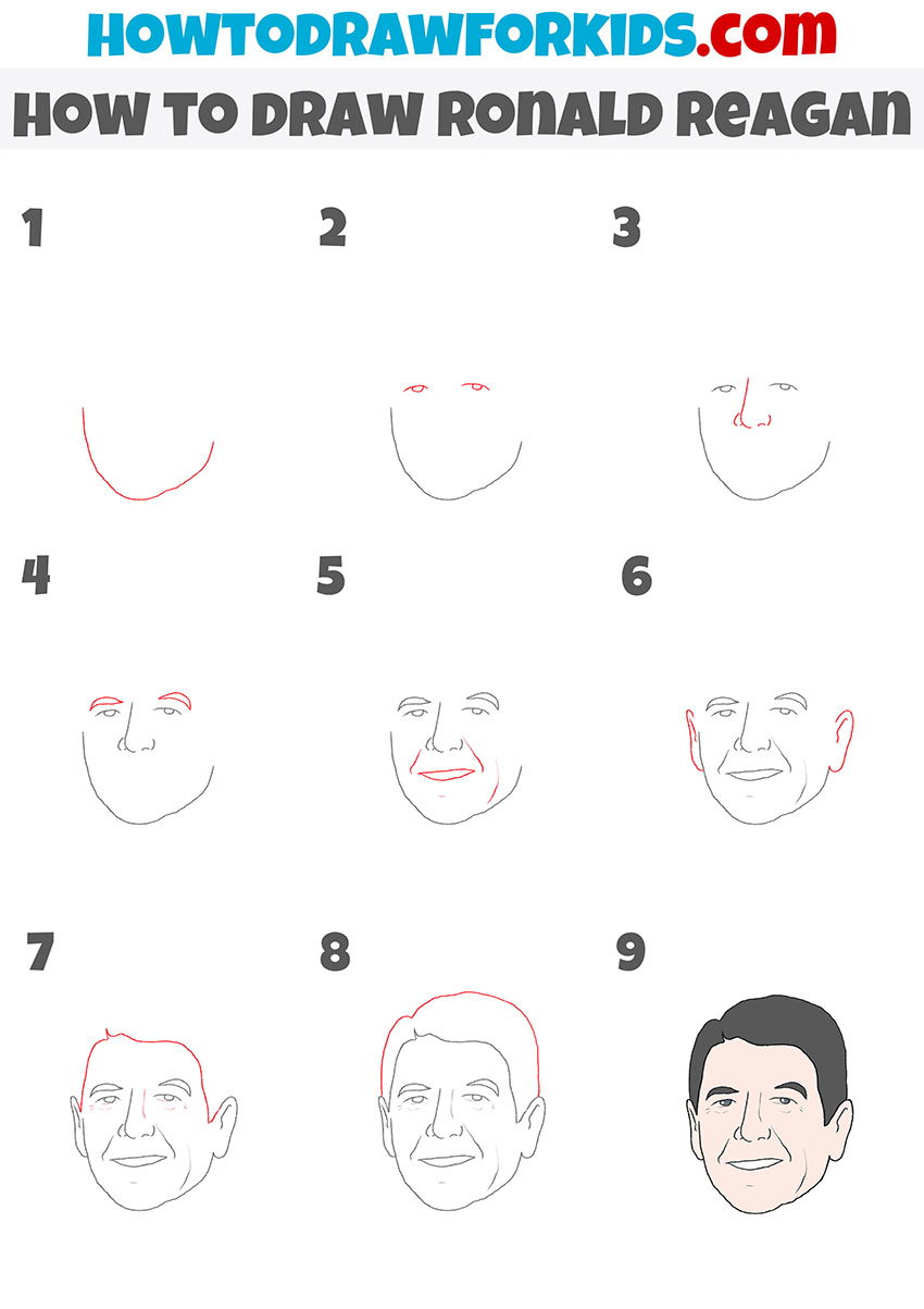 how to draw ronald reagan step by step