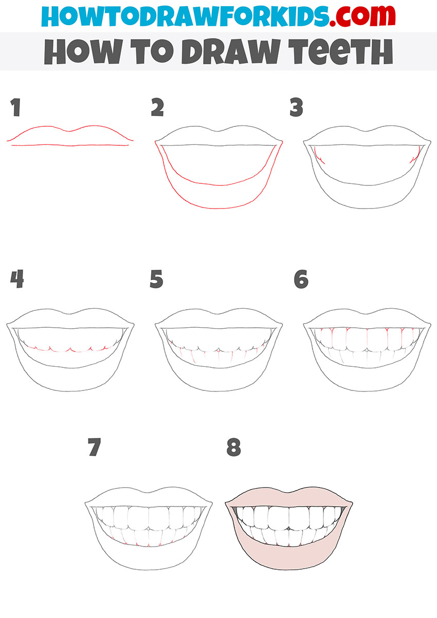 how to draw teeth step by step