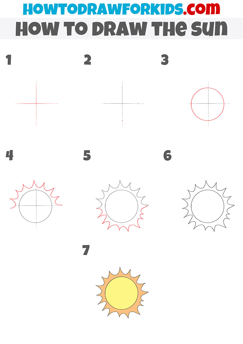 how to draw the sun step by step
