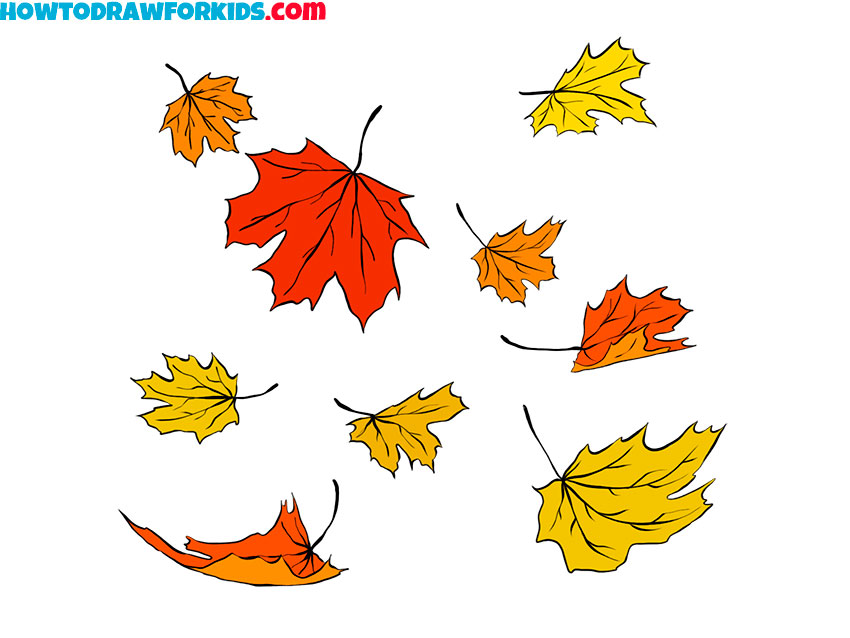 how to draw falling leaves easy