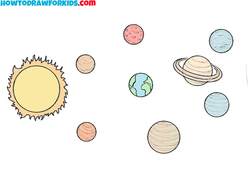 Solar system planets ans asteroids pencil sketch Vector Image