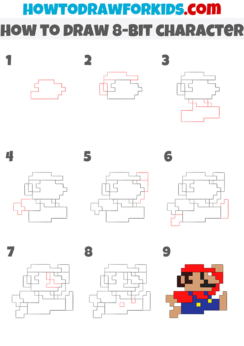 how to draw 8-bit character step by step