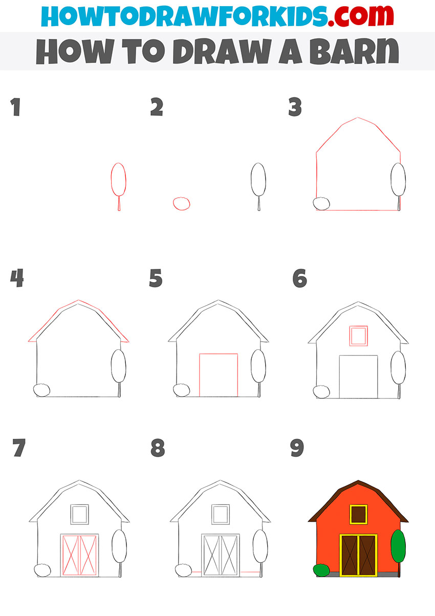 how to draw a barn step by step