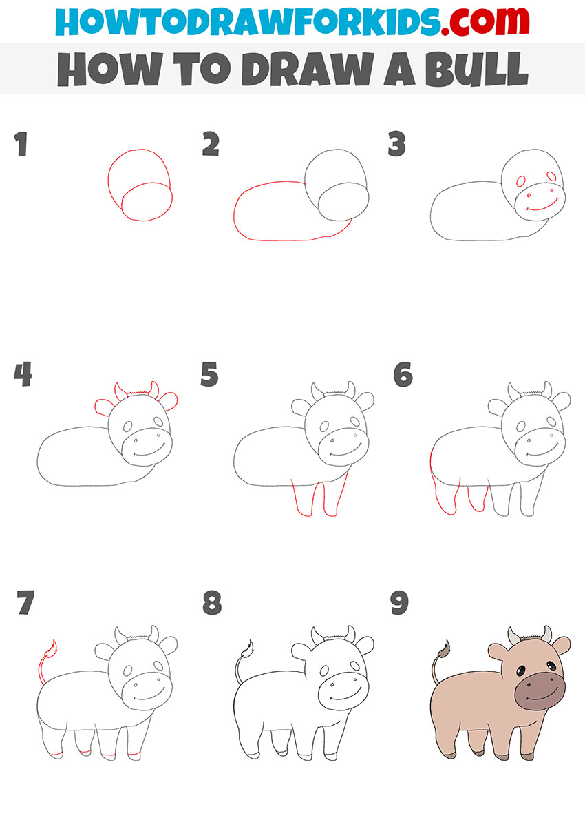 how to draw a bull step by step