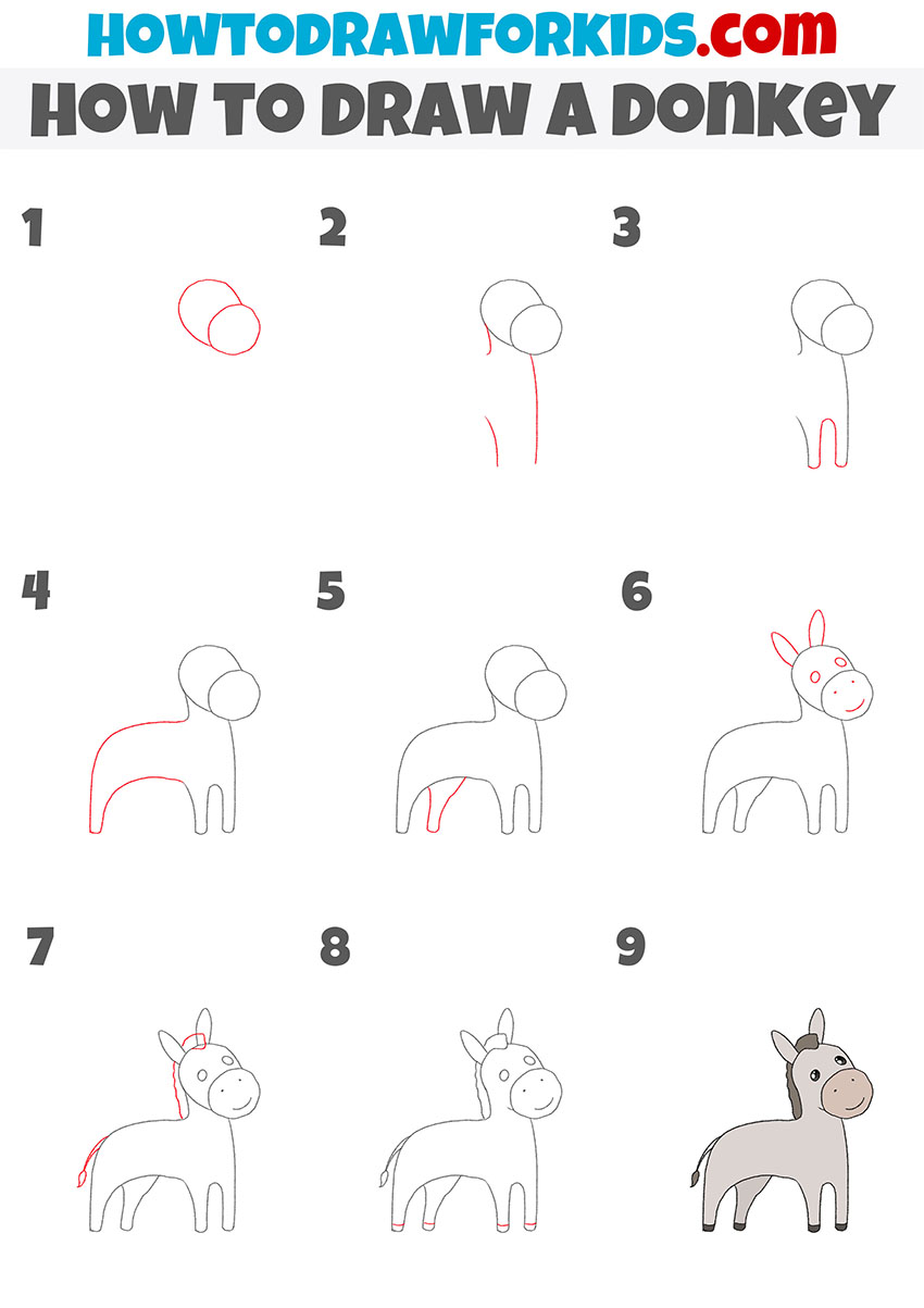 how to draw a donkey step by step