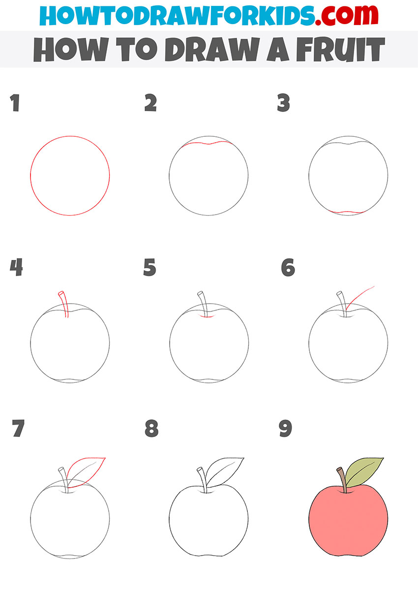 how to draw a fruit step by step