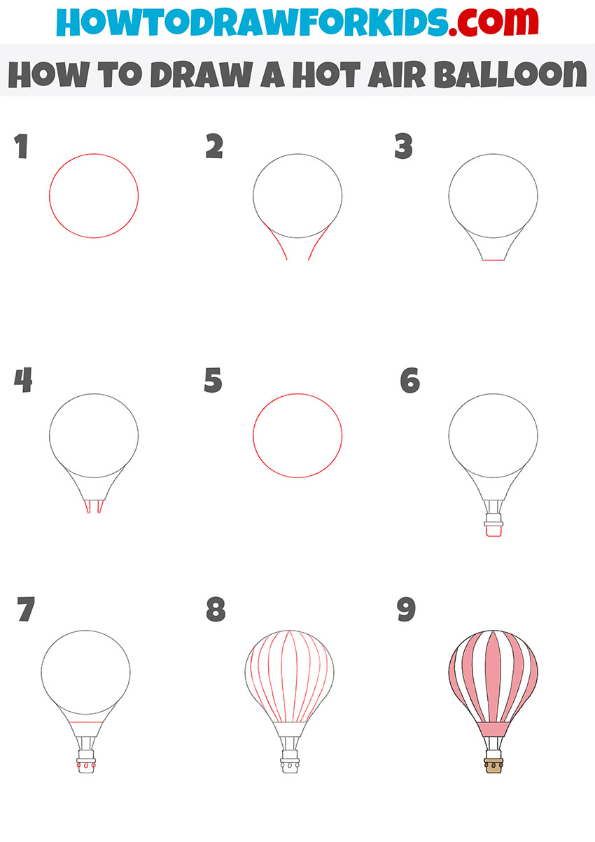 how to draw a hot air balloon step by step