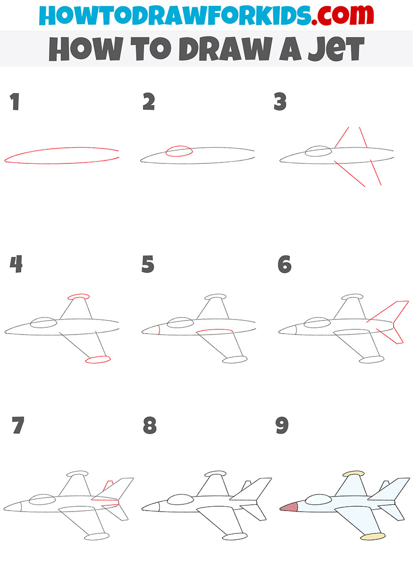 how to draw a jet step by step