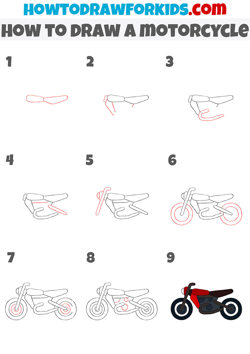 How to Draw a Motorcycle Easy Drawing Tutorial For Kids