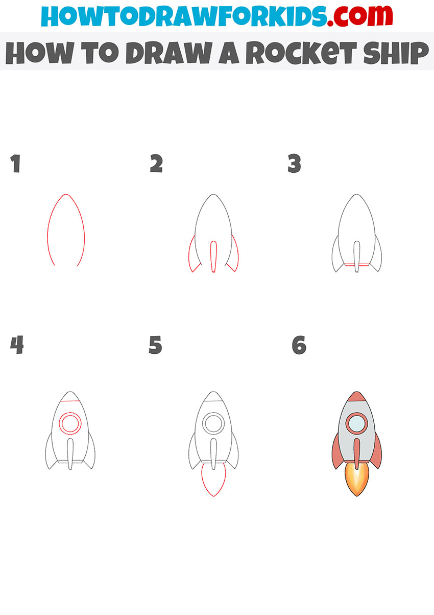 how to draw a rocket ship step by step