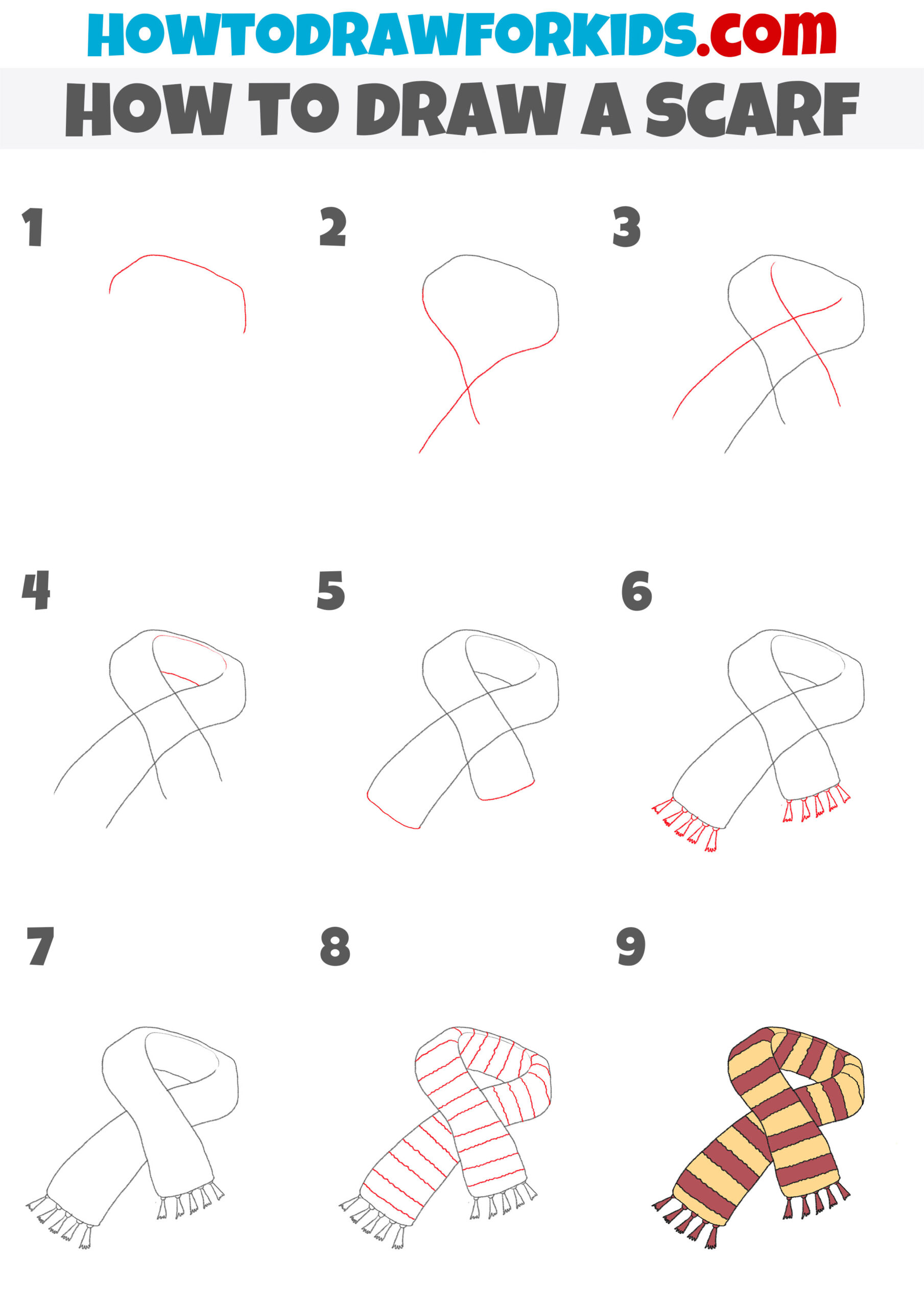 how to draw a scarf step by step