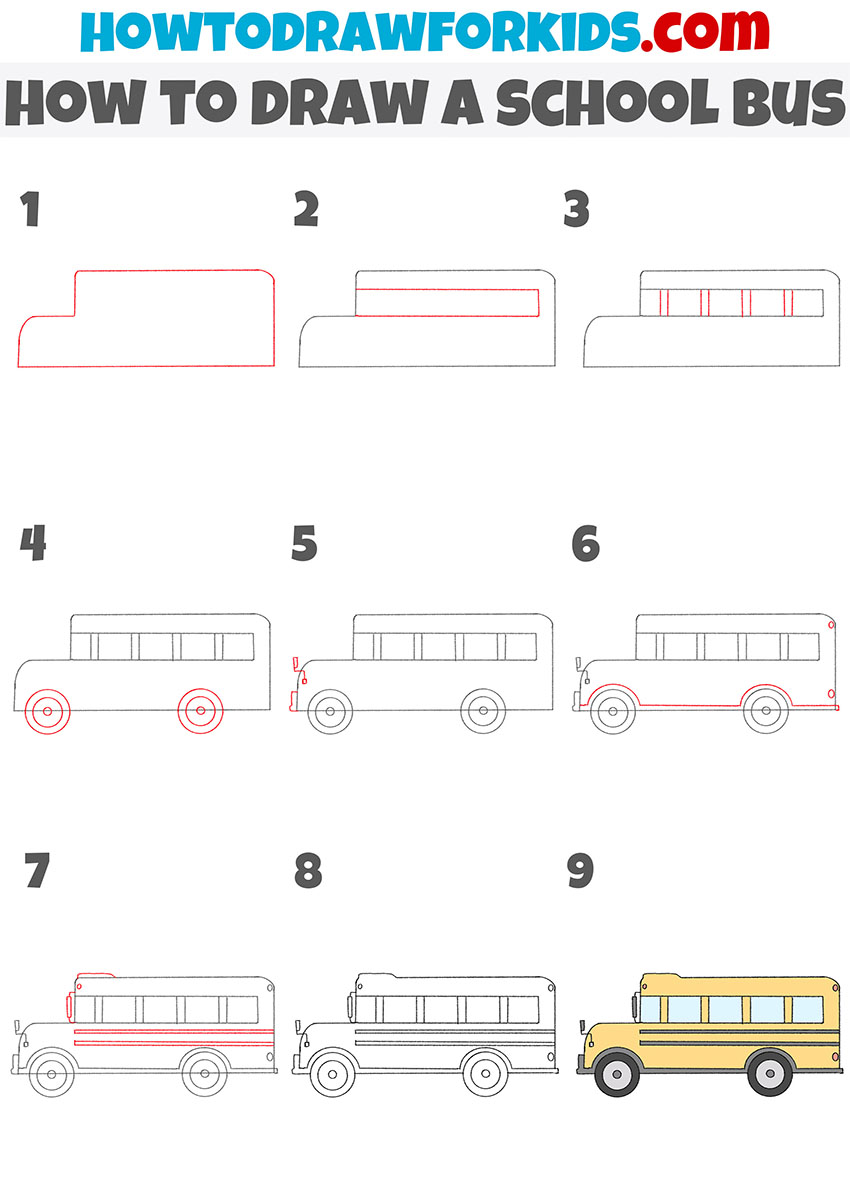 how to draw a school bus step by step