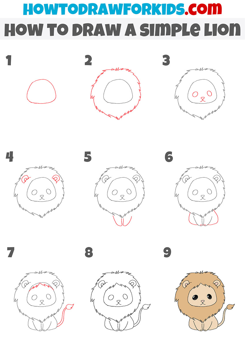 how to draw a simple lion step by step