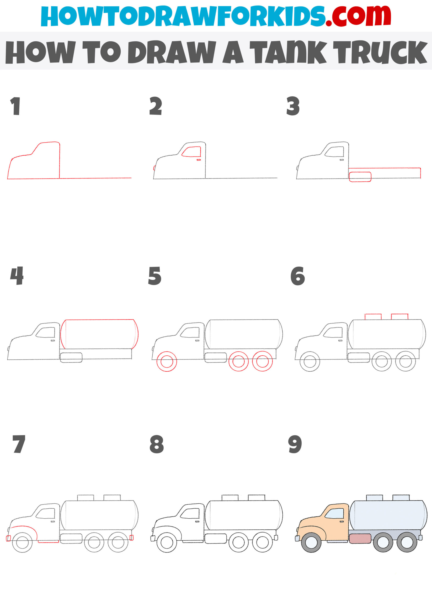 how to draw a tank truck step by step