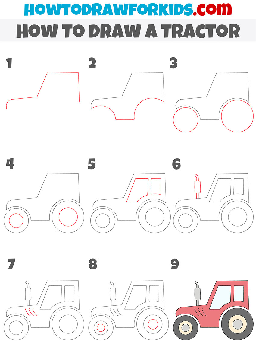 How To Draw A Tractor For Kindergarten Easy Drawing Tutorial For Kids ...