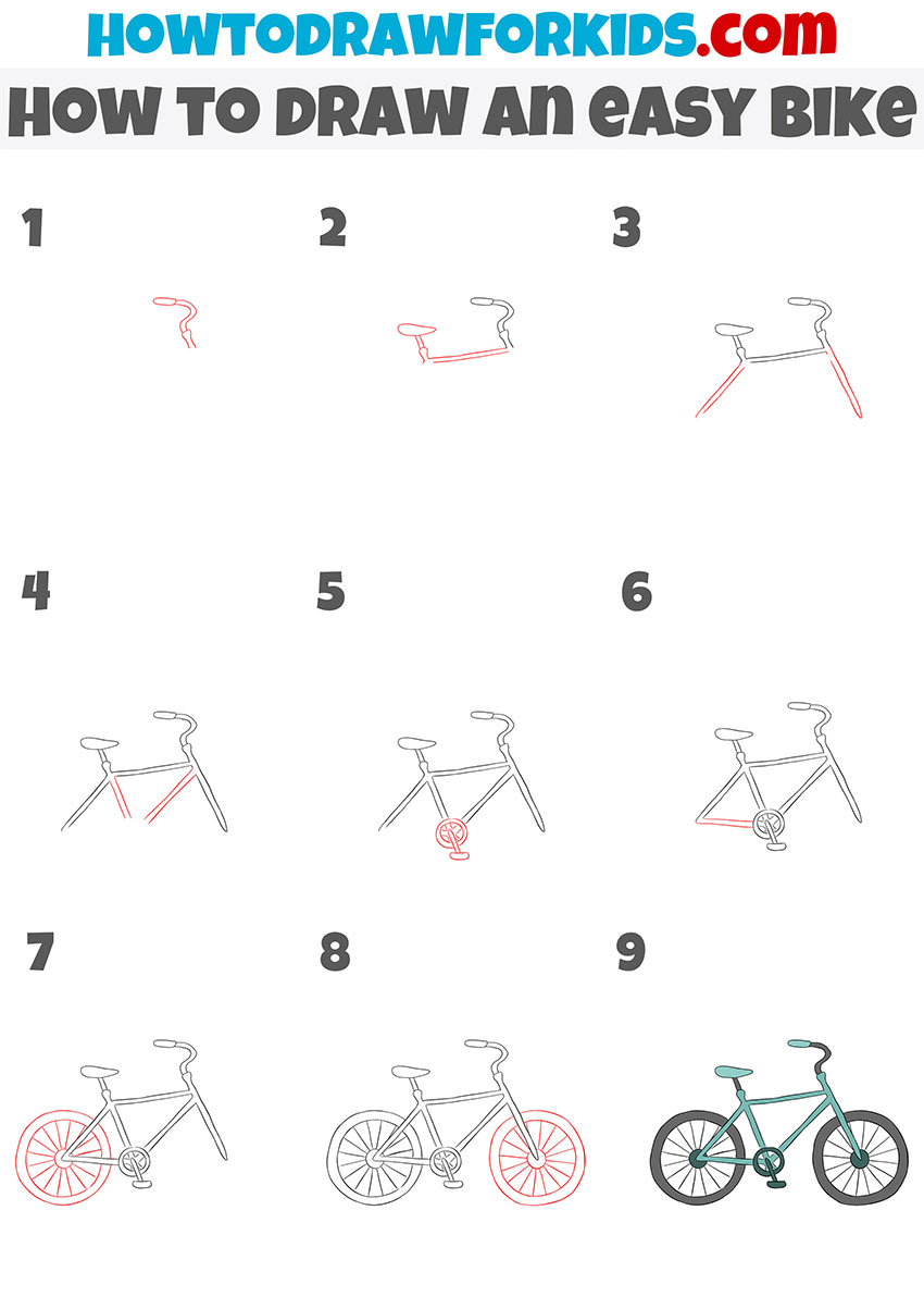 how to draw an easy bike step by step
