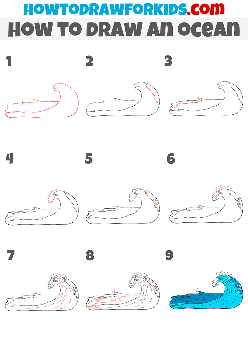 how to draw an ocean step by step