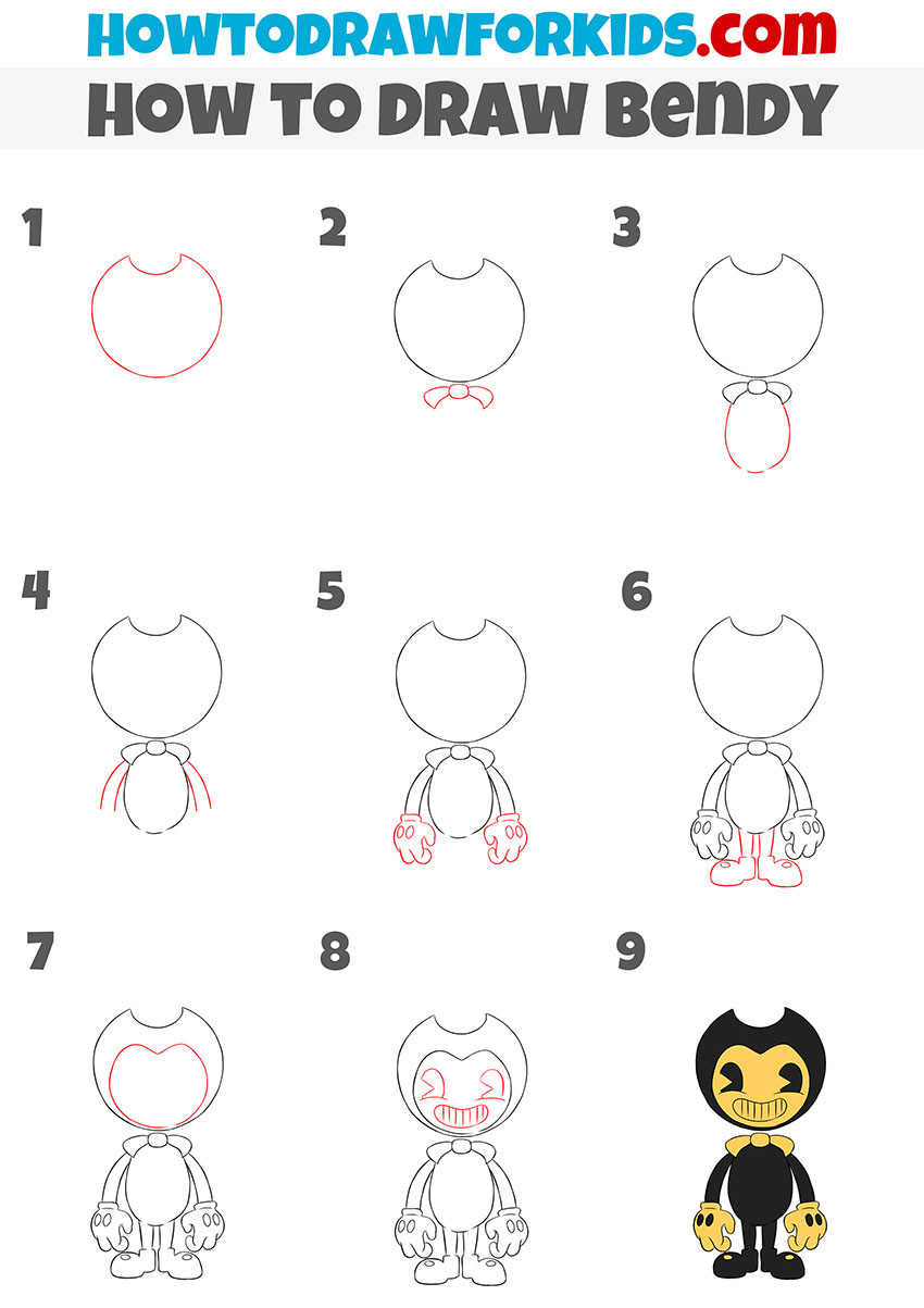 how to draw bendy step by step