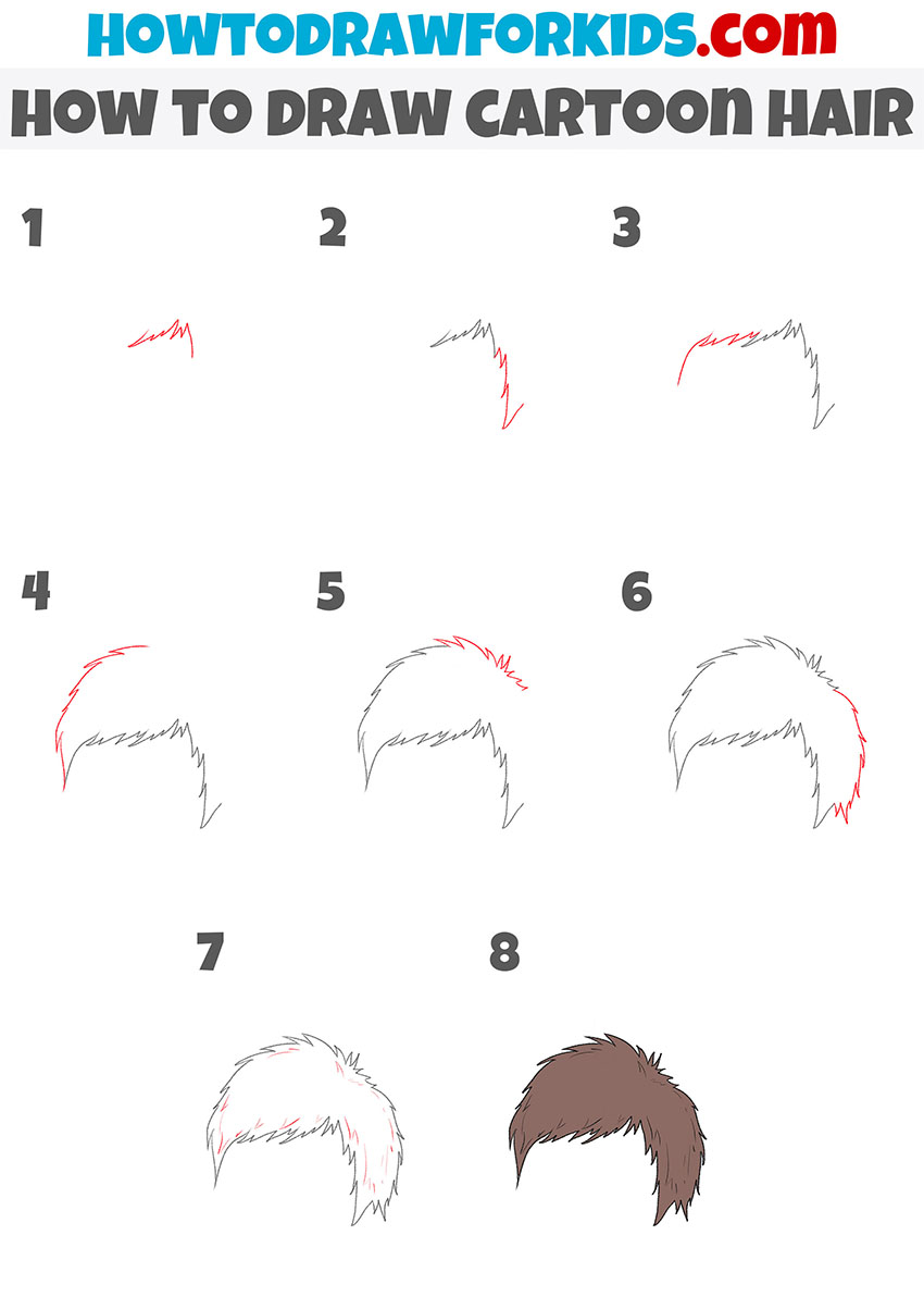 how to draw cartoon hair step by step