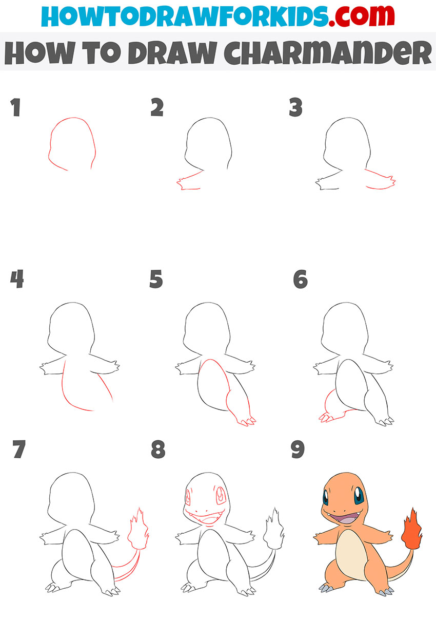 how to draw charmander step by step