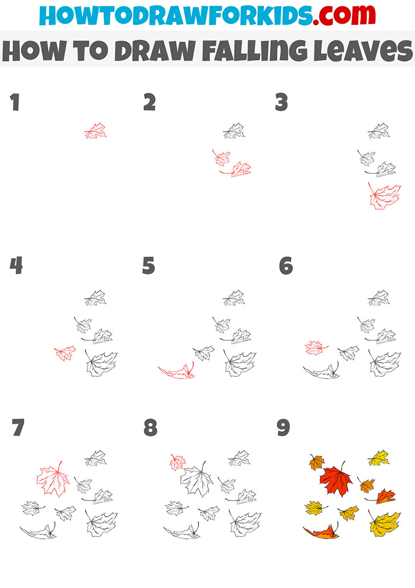 how to draw falling leaves step by step