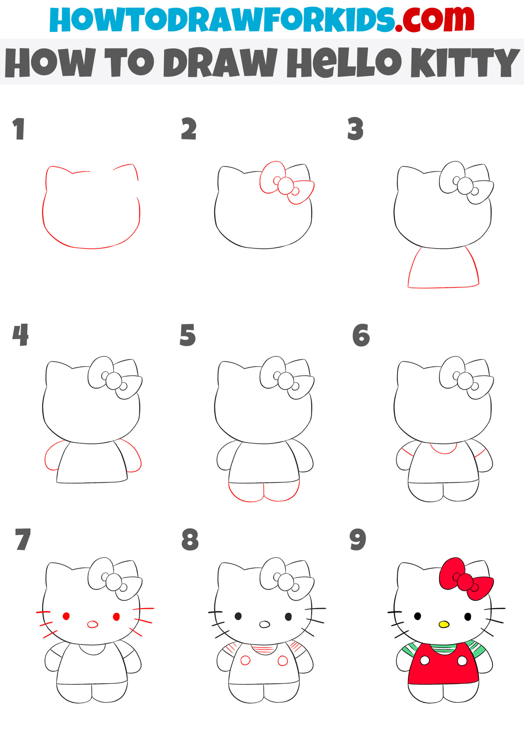 how to draw hello kitty step by step