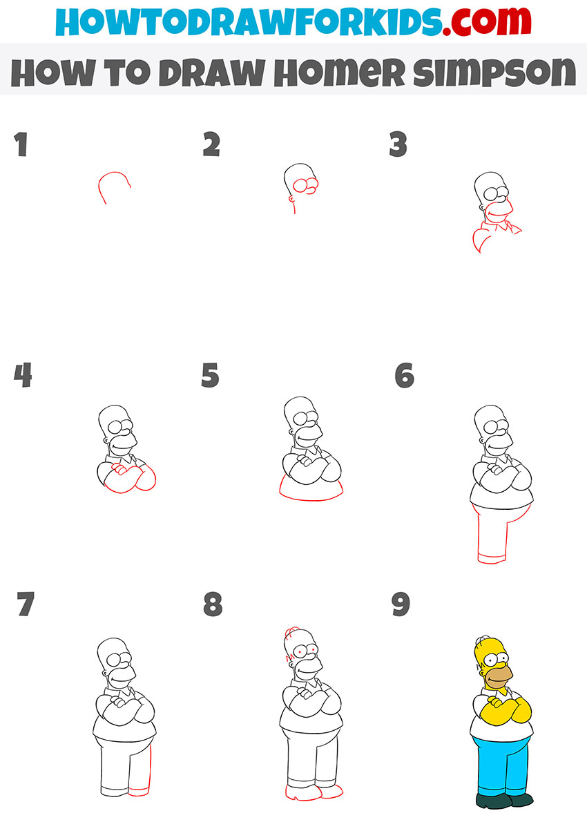 How to Draw Homer Simpson - Easy Drawing Tutorial For Kids