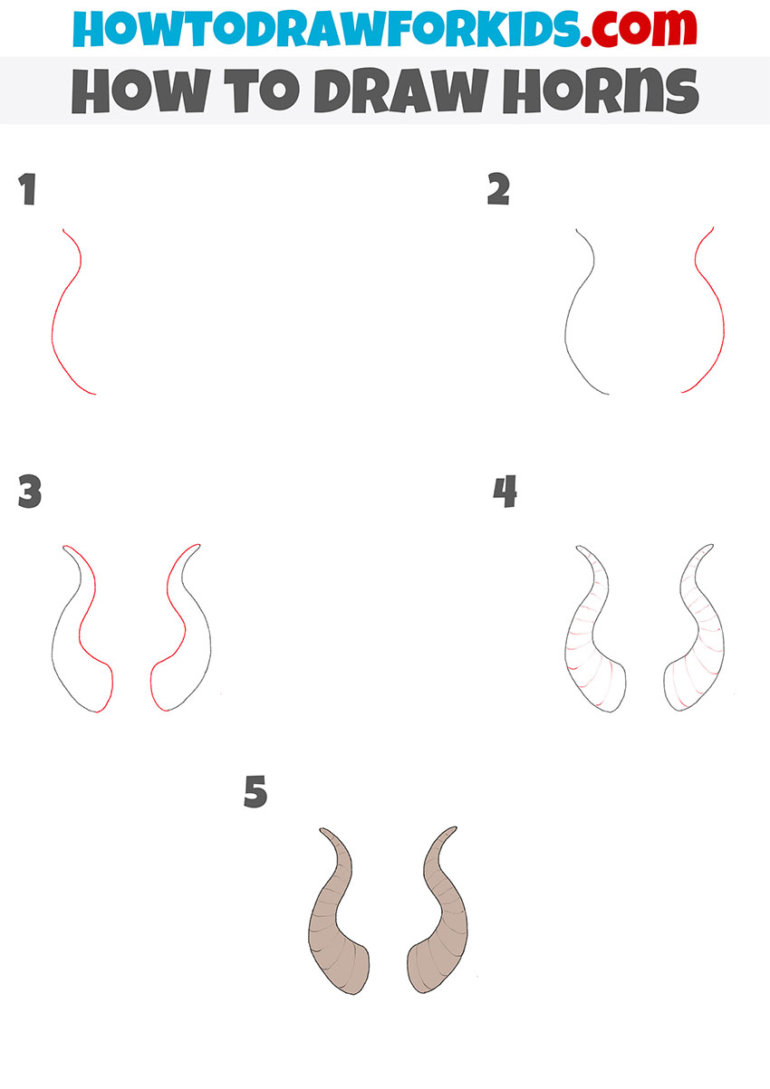 how to draw horns step by step