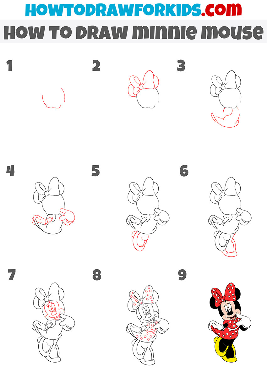 how to draw minnie mouse step by step