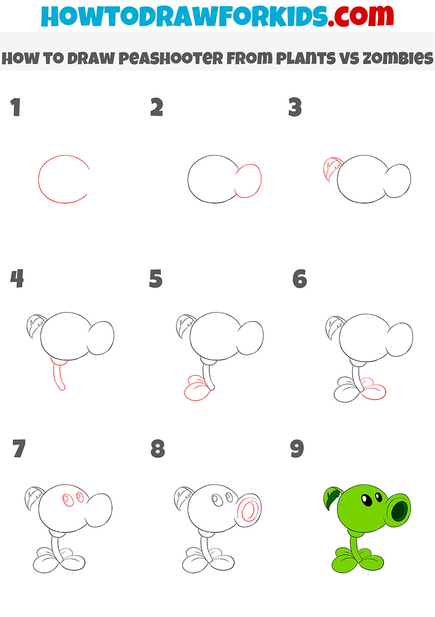 how to draw peashooter from plants vs zombies step by step