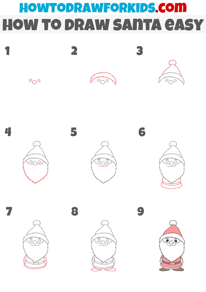 how to draw santa easy step by step