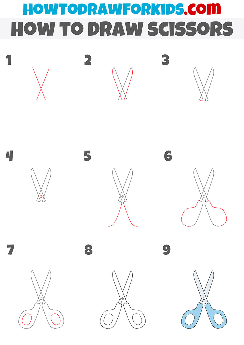 how to draw scissors step by step