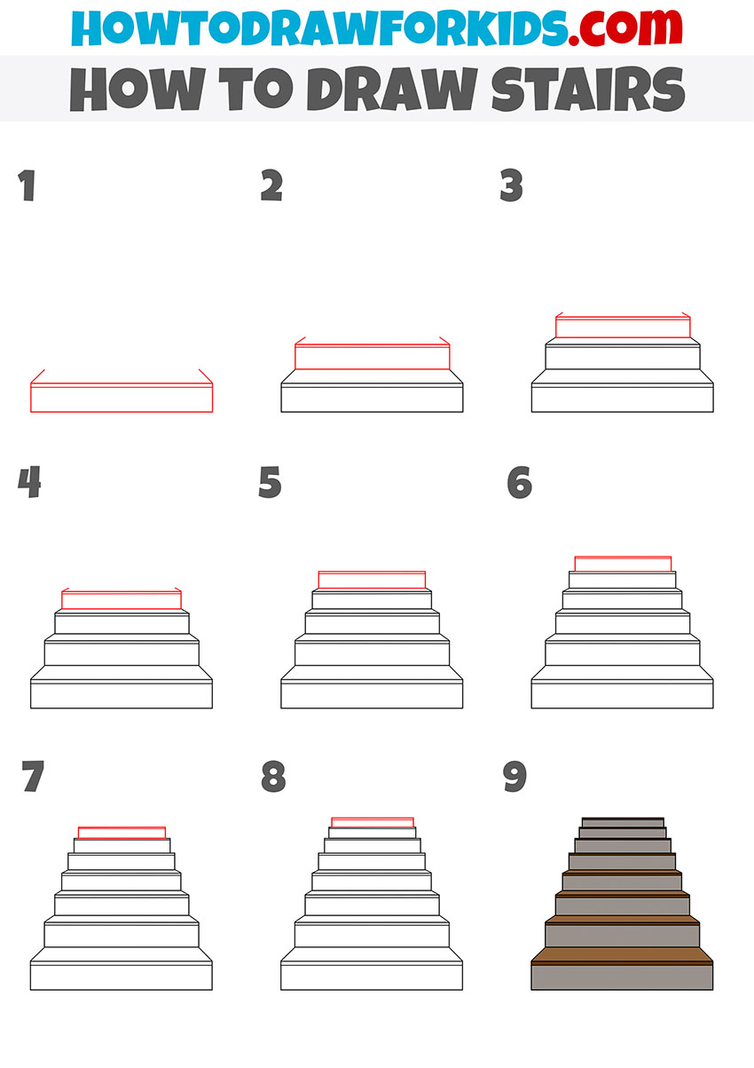how to draw stairs step by step