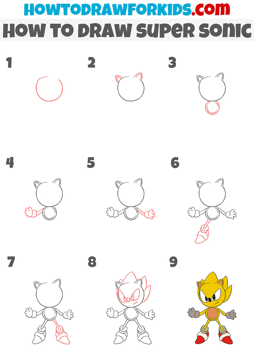 how to draw super sonic step by step