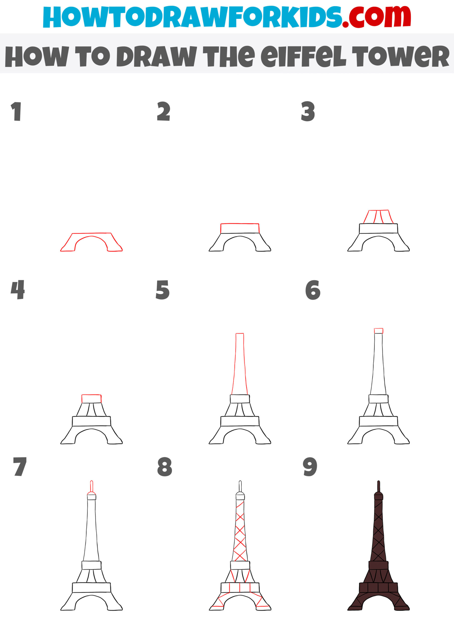 how to draw the eiffel tower step by step