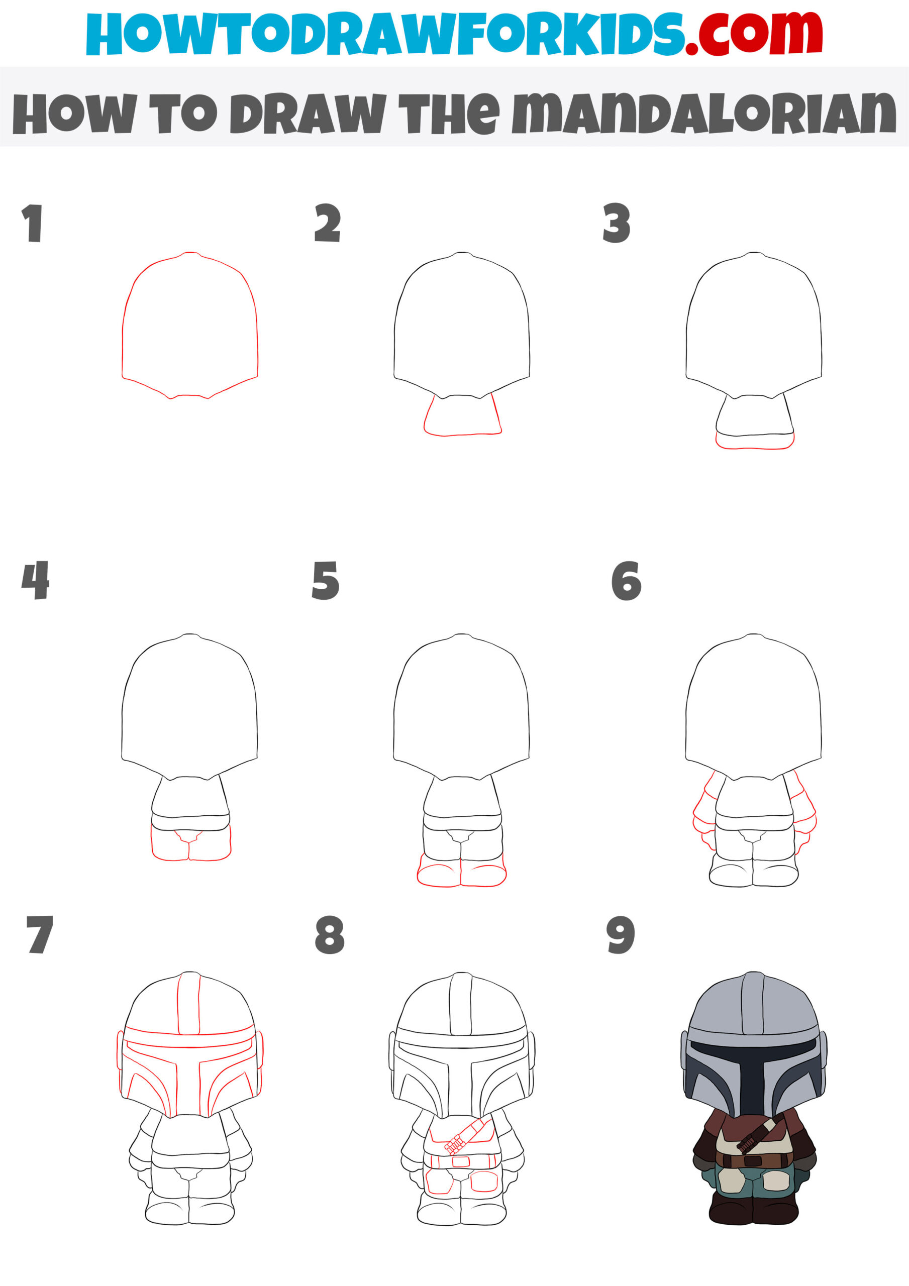 how to draw the mandalorian step by step